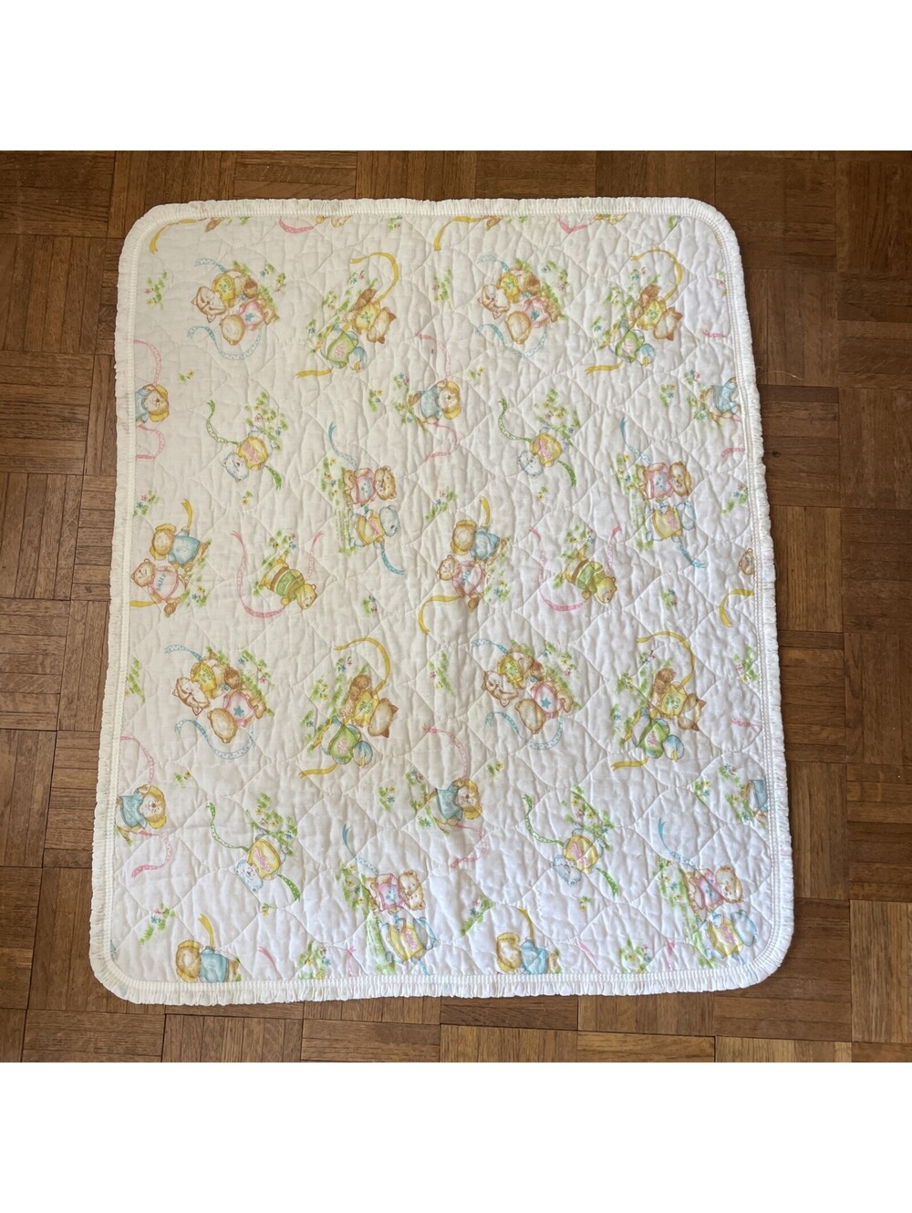 Vintage 1980 SHIRT TALES Hallmark Cards Inc Quilted Baby Crib Quilt Blanket